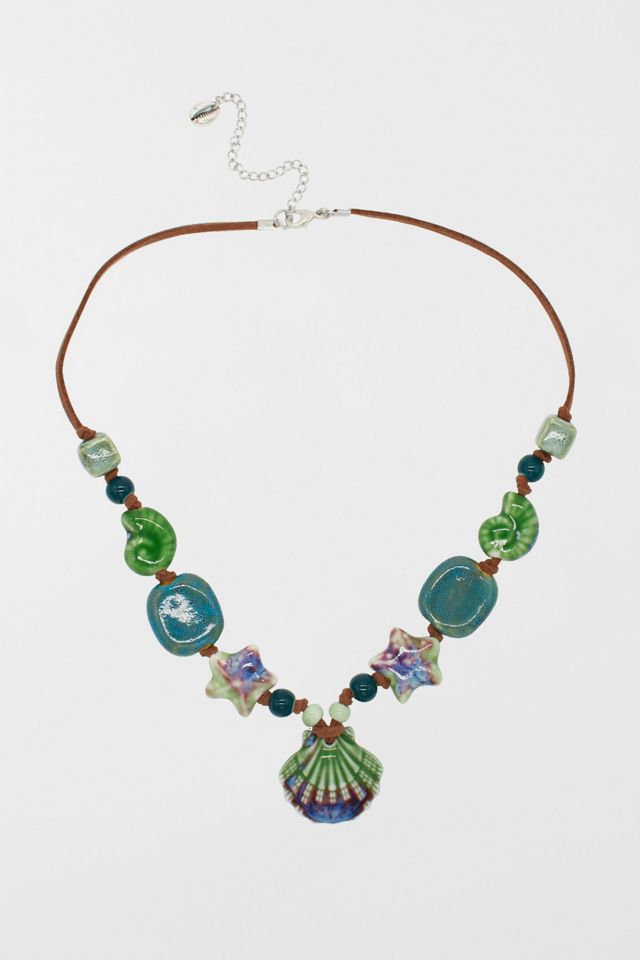 Velvet Luna Ceramic Seashell Suede Cord Necklace #1