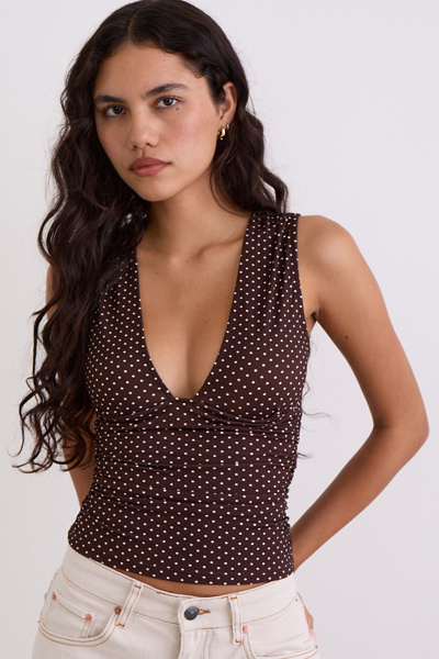 Motel Lycia Plunge Top In Brown