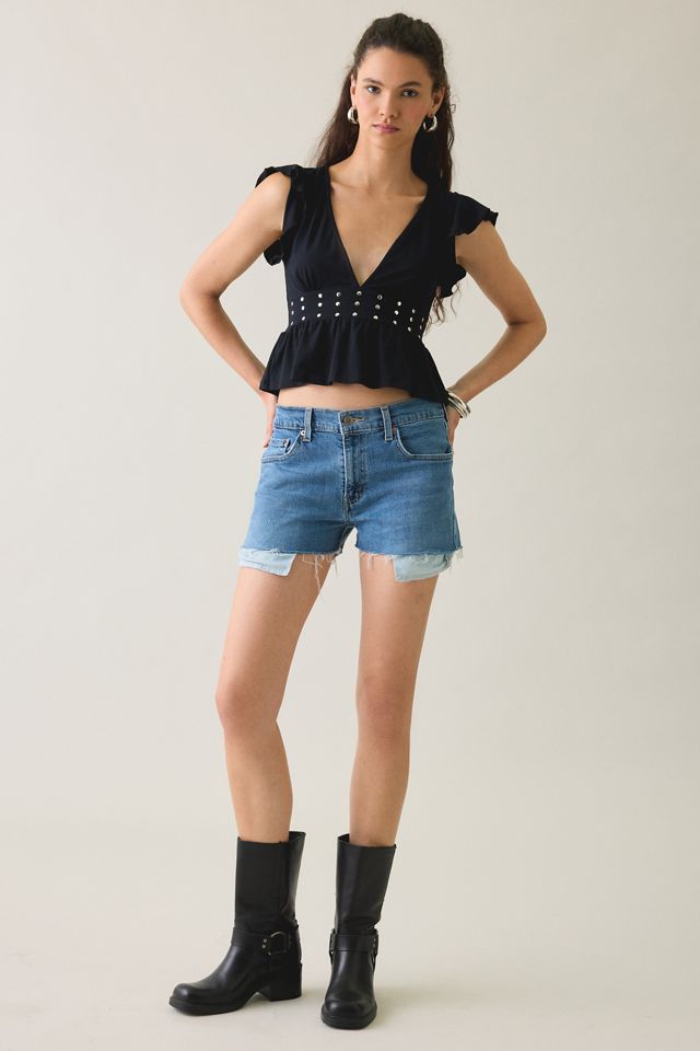 Motel Leisma Plunging Studded Frill Peplum Top #1