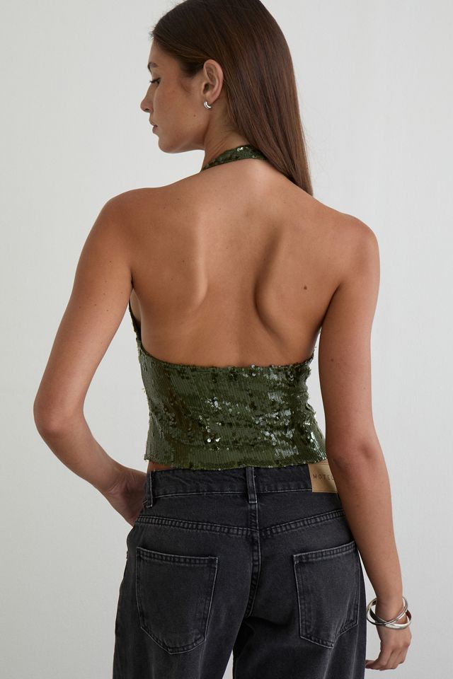 Motel Cosio Plunging Sequin Halter Neck Top #1