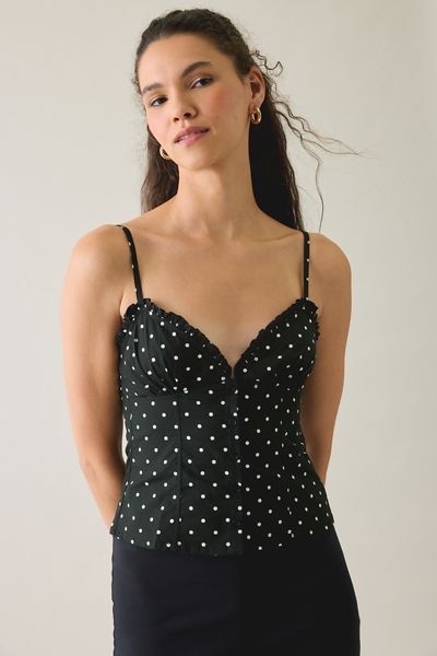 Motel Isamu Polka Dot Ruffle Trim Cami