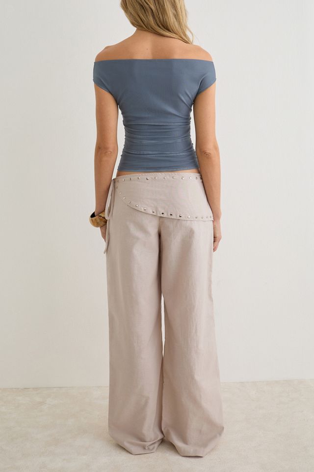 Motel Doka Studded Scarf Detail Low-Rise Wide Leg Pants #1