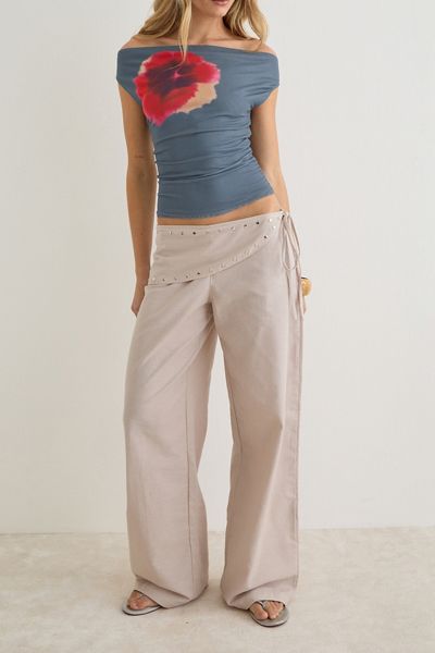 Motel Doka Studded Scarf Detail Low-Rise Wide Leg Pants