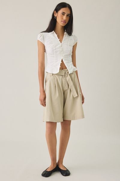 Motel Niso Pleated Wide Leg Longline Shorts