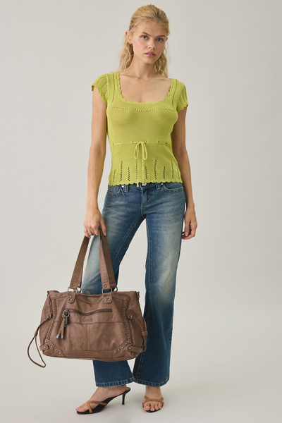 Motel Doma Pointelle Knit Tie-Front Top