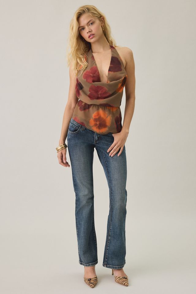 Motel Mahda Petal Chiffon Cowl Neck Halter Top #2