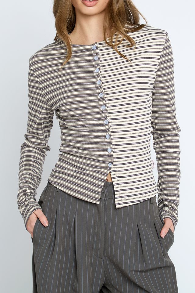 Daisy Street Pecan Contrast Stripe Cardigan #1