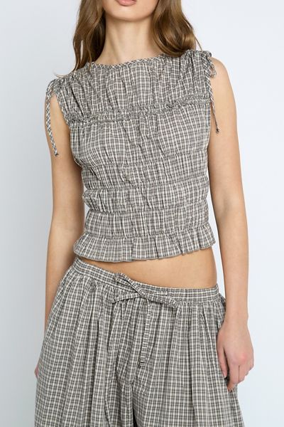 Daisy Street Sherbet Checked Shirred Sleeveless Top