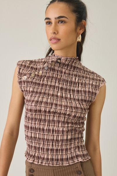 Daisy Street Sweet Stuff Smocked High Neck Sleeveless Top