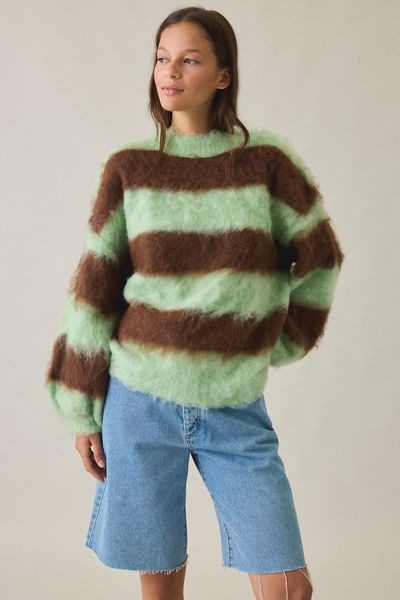 Daisy Street Fudge Stripe Fuzzy Oversized Sweater