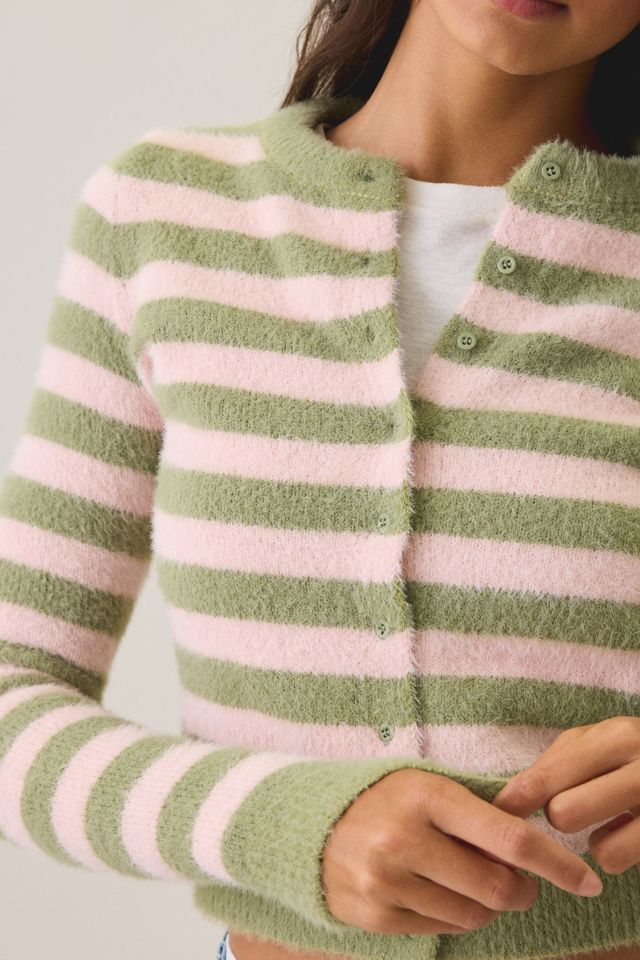 Daisy Street Fuzzy Multi-Stripe Cropped Cardigan #1