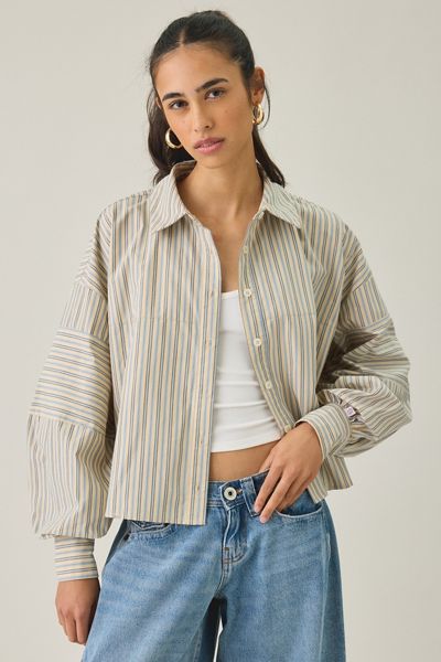 Daisy Street Frappe Boxy Striped Button-Down Shirt