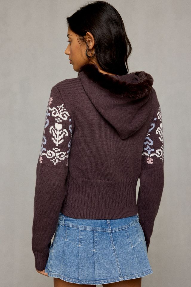 Daisy Street Eclair Fair Isle Knit Full-Zip Hooded Sweater #3