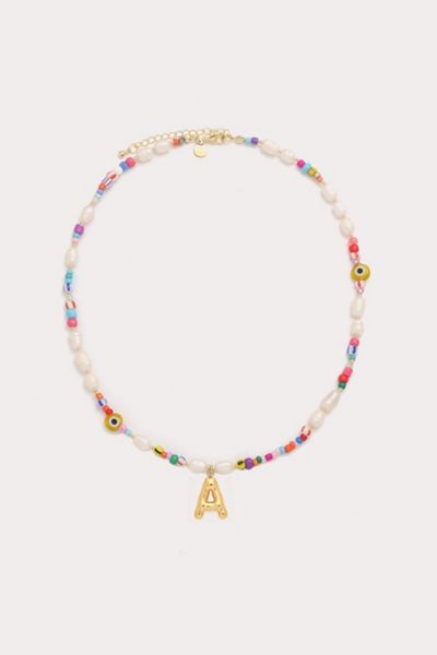 Petit Moments Beaded Pearl Bubble Initial Necklace