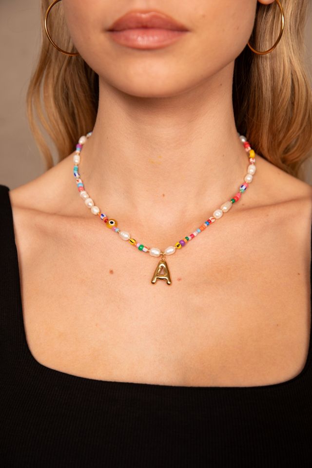 Petit Moments Beaded Pearl Bubble Initial Necklace #1