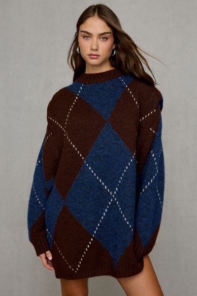 Muse Assembly Lucie Argyle Oversized Sweater Dress