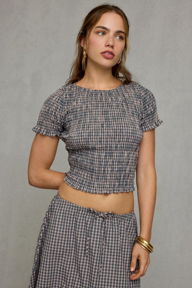 Glamorous Gingham Shirred Short Sleeve Top #1