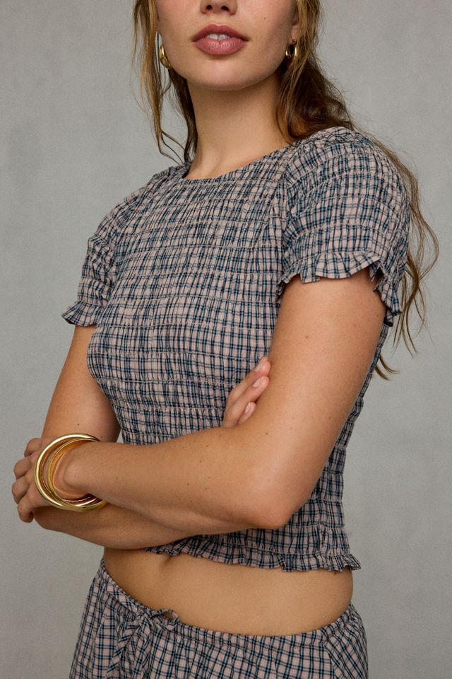 Glamorous Gingham Shirred Short Sleeve Top #3