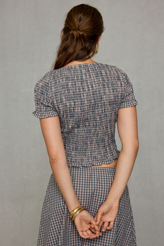 Glamorous Gingham Shirred Short Sleeve Top #2