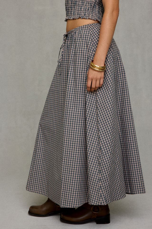 Glamorous Gingham Tie-Waist Cotton Maxi Skirt #3