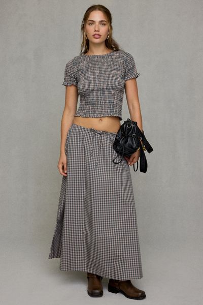 Glamorous Gingham Tie-Waist Cotton Maxi Skirt