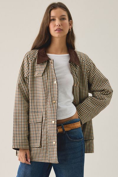 Glamorous Countryside Charm Contrast Collar Barn Jacket