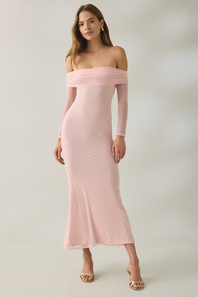 UO Yana Mesh Long Sleeve Off-The-Shoulder Maxi Dress