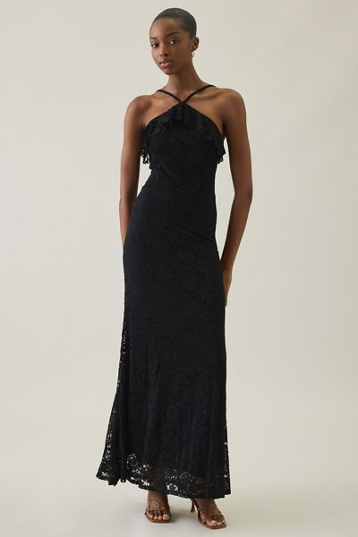 UO Lila Ruffle High Neck Lace Maxi Dress