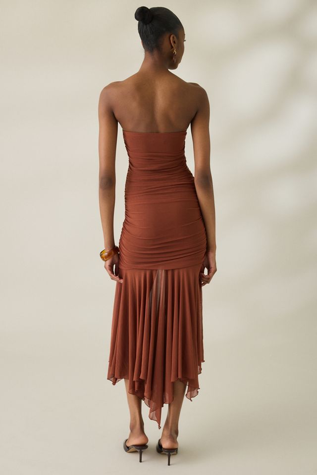 UO Massie Mesh Asymmetric Hanky Hem Strapless Midi Dress #3