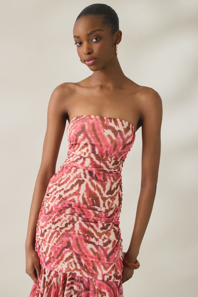 UO Massie Mesh Asymmetric Hanky Hem Strapless Midi Dress #1