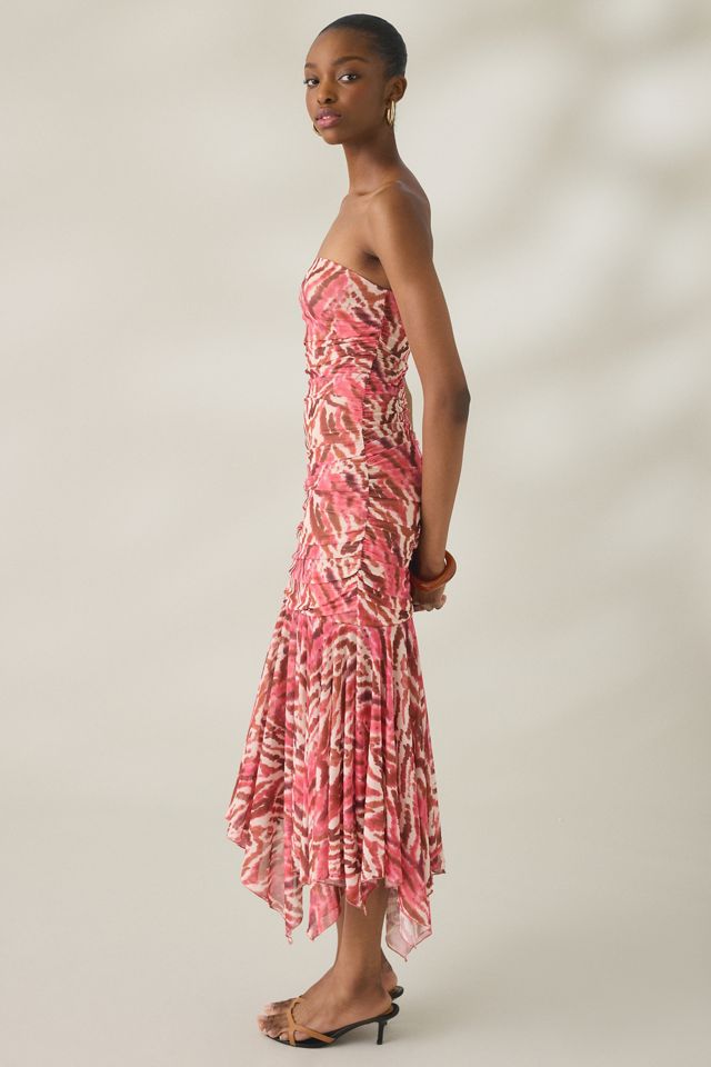 UO Massie Mesh Asymmetric Hanky Hem Strapless Midi Dress #2