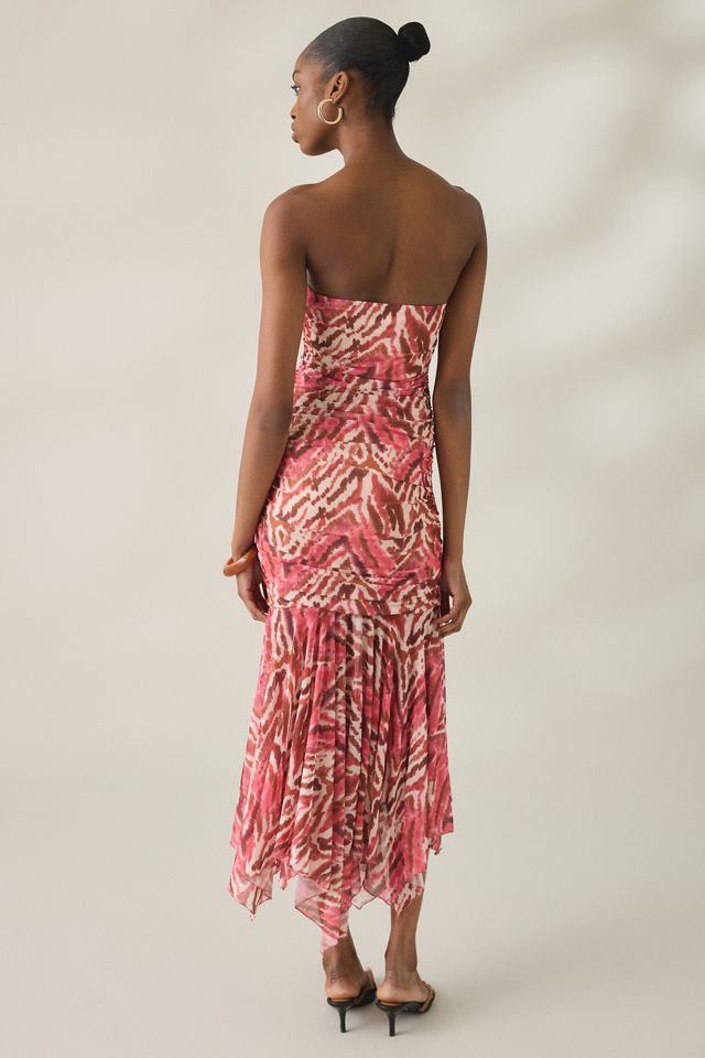 UO Massie Mesh Asymmetric Hanky Hem Strapless Midi Dress #3