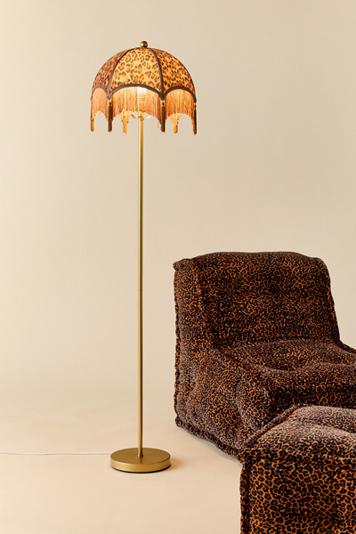 Modern Love Tassel-Fringed Floor Lamp in Leopard with Brass Base at Urban Outfitters