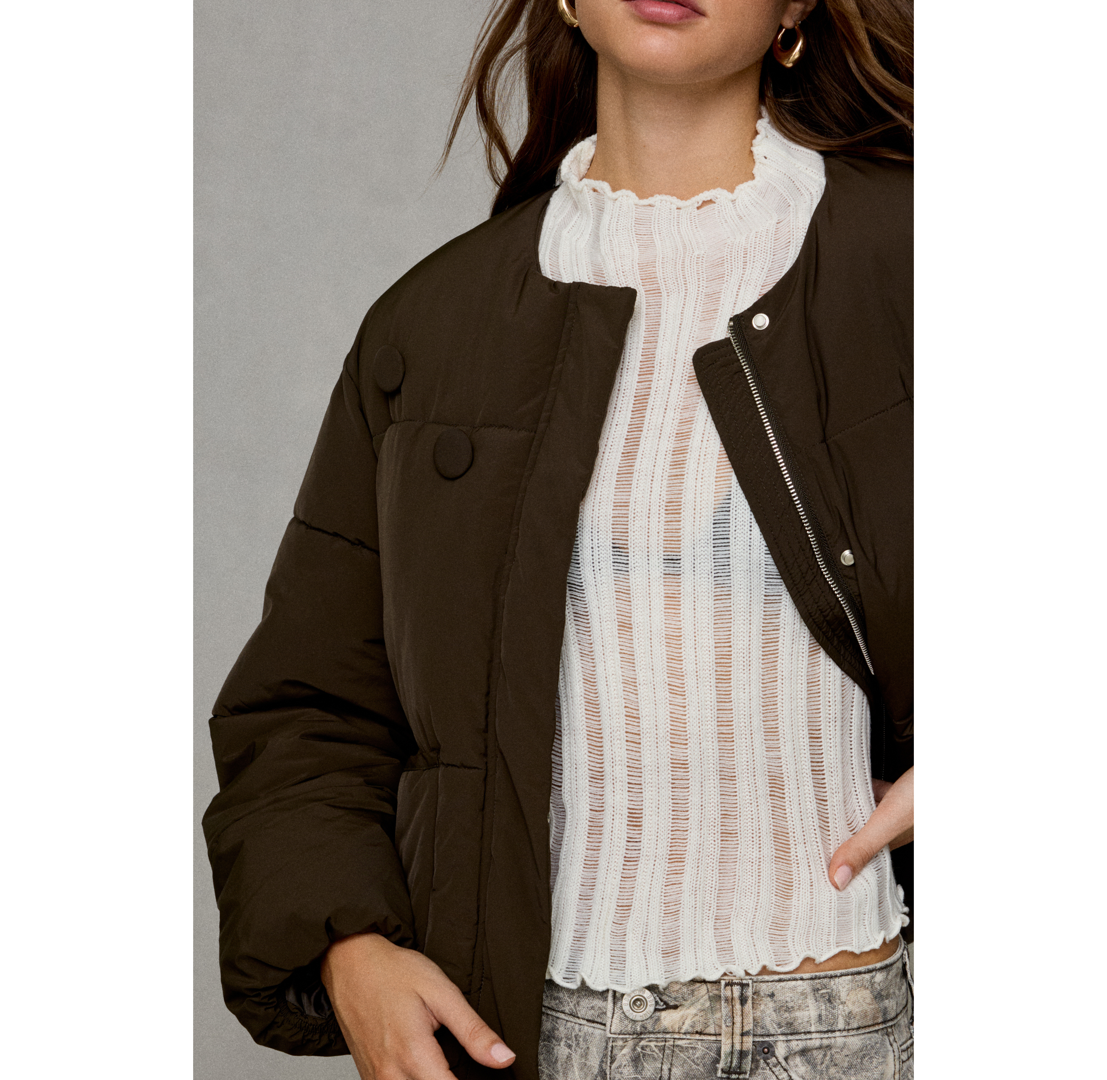 Glamorous Perfectly Plush Scarf Detail Puffer Jacket