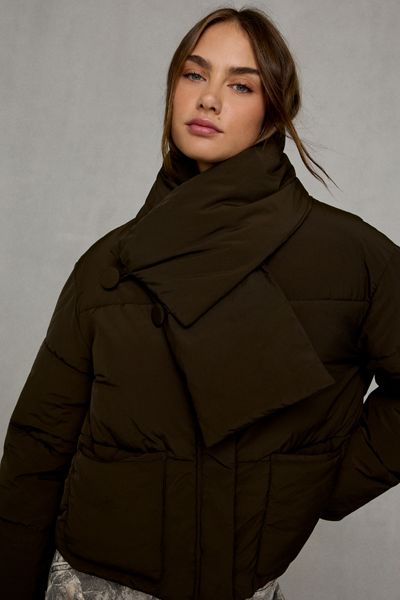 Glamorous Perfectly Plush Scarf Detail Puffer Jacket