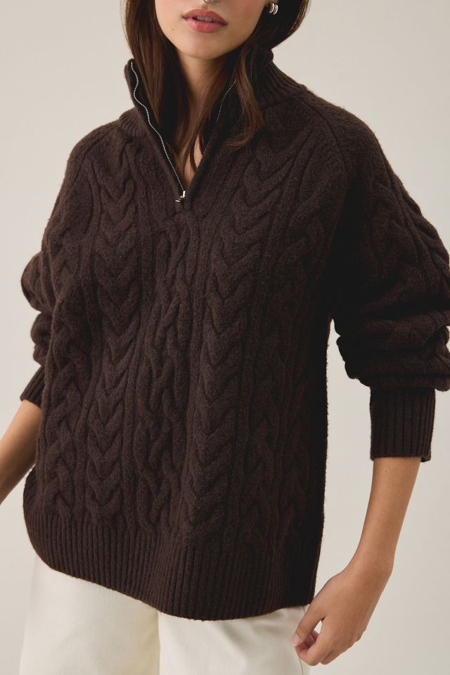 Chandail Glamorous Cabin douillet en tricot torsadé à fermeture éclair quart #2