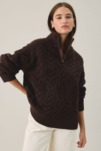 Glamorous Cabin Cozy Cable Knit Quarter Zip Sweater