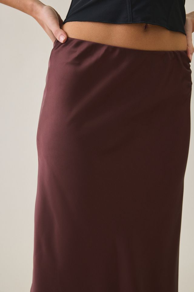 Glamorous Marvelous Maroon Low-Rise Bias Cut Satin Midi Skirt #2