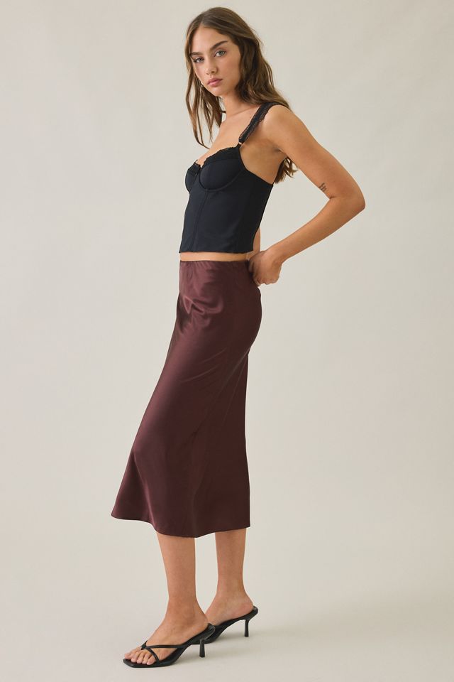 Glamorous Marvelous Maroon Low-Rise Bias Cut Satin Midi Skirt #3