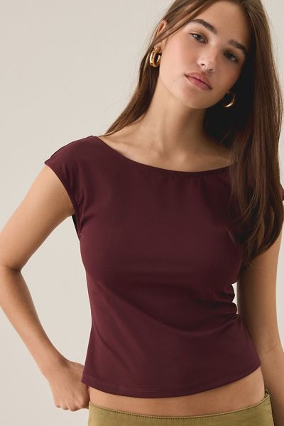 Glamorous Cropped Open-Back Boatneck Tee