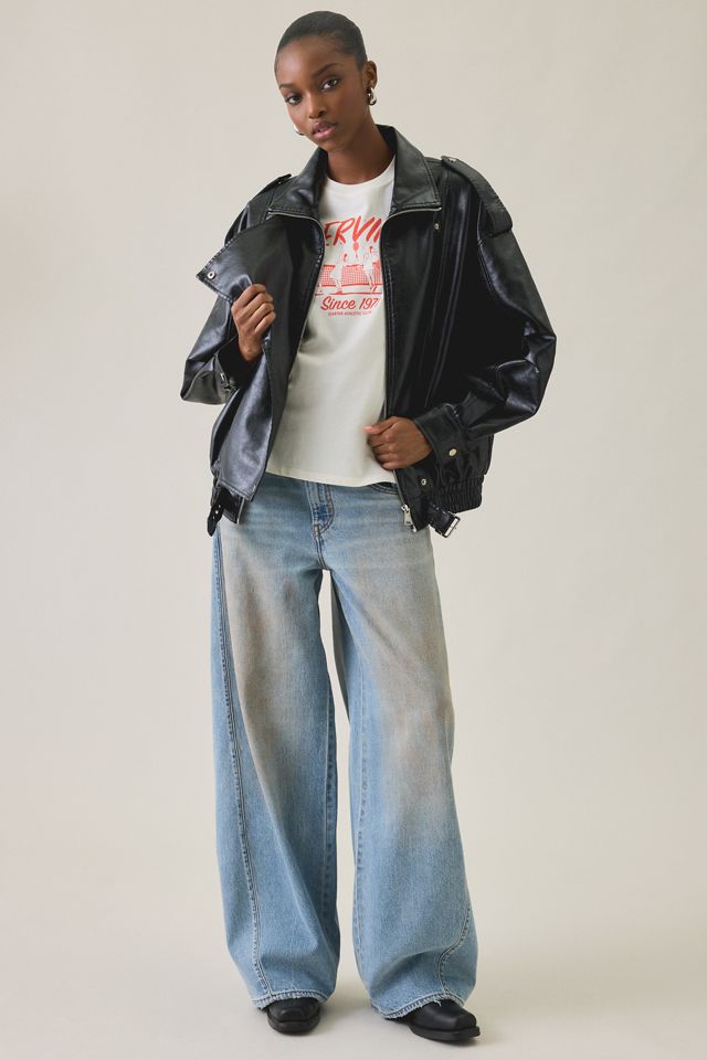 Glamorous Chic It Up Oversized Funnel Neck Faux Leather Jacket #2