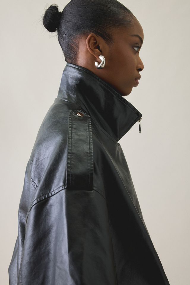 Glamorous Chic It Up Oversized Funnel Neck Faux Leather Jacket #3