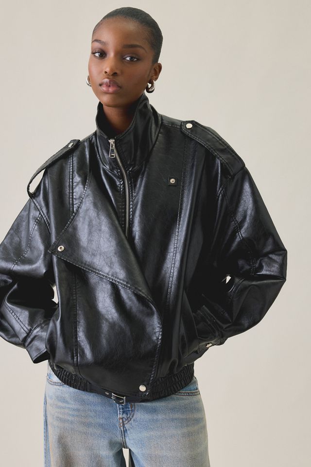 Glamorous Chic It Up Oversized Funnel Neck Faux Leather Jacket #4