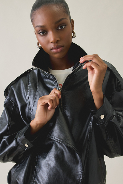 Glamorous Chic It Up Oversized Funnel Neck Faux Leather Jacket