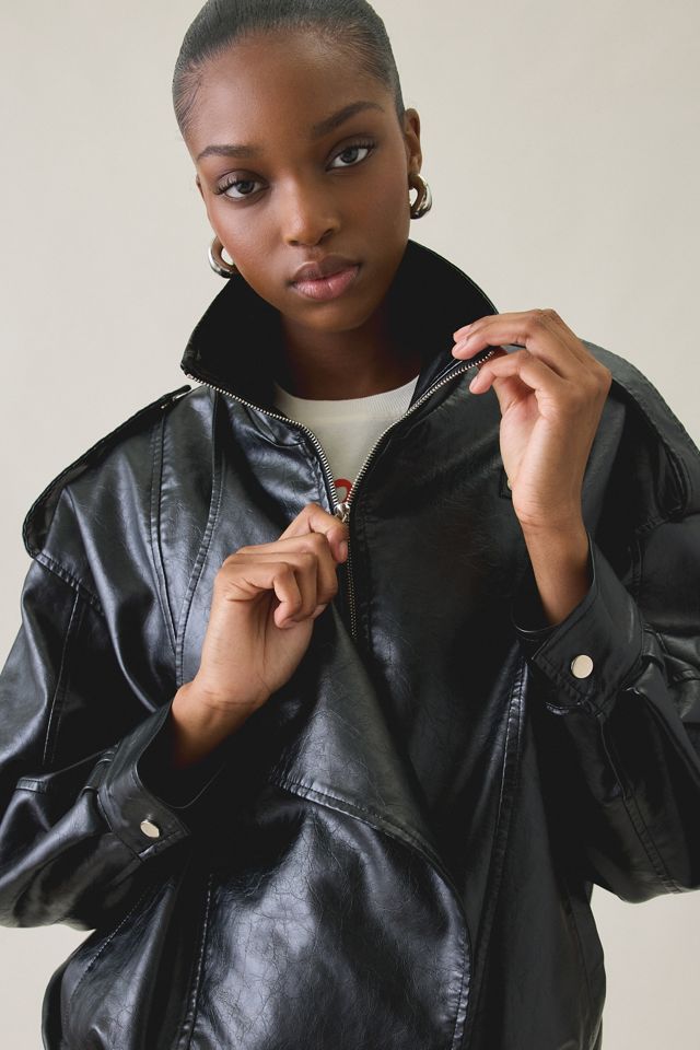 Glamorous Chic It Up Oversized Funnel Neck Faux Leather Jacket #5