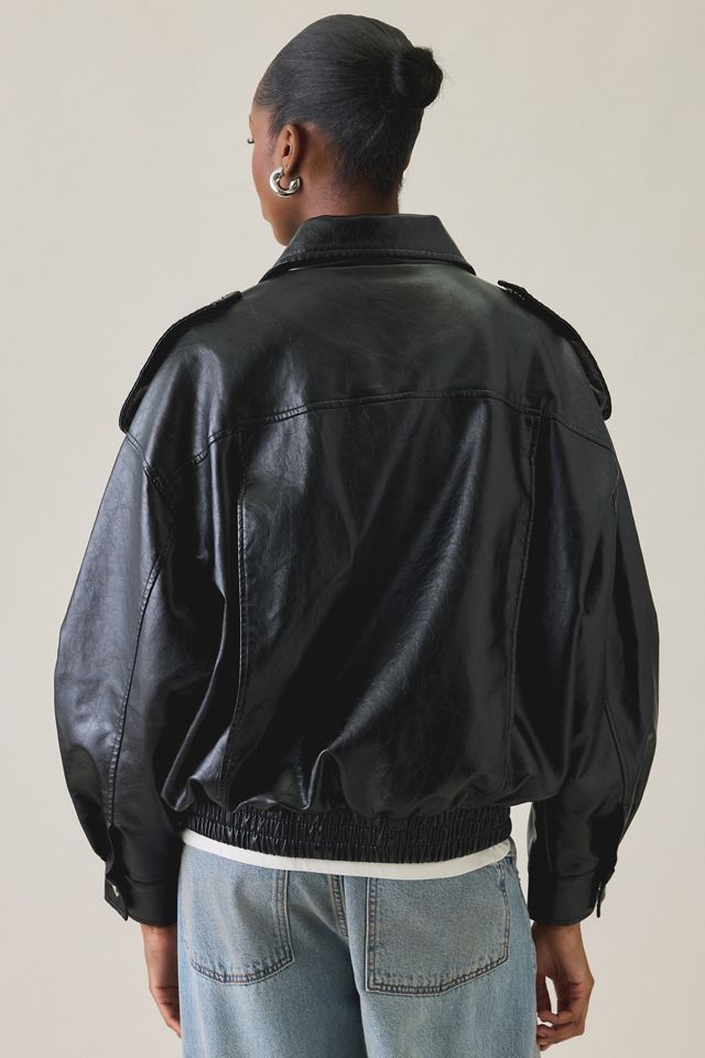 Glamorous Chic It Up Oversized Funnel Neck Faux Leather Jacket #6