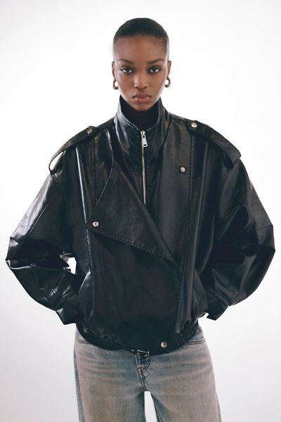 Glamorous Chic It Up Oversized Funnel Neck Faux Leather Jacket