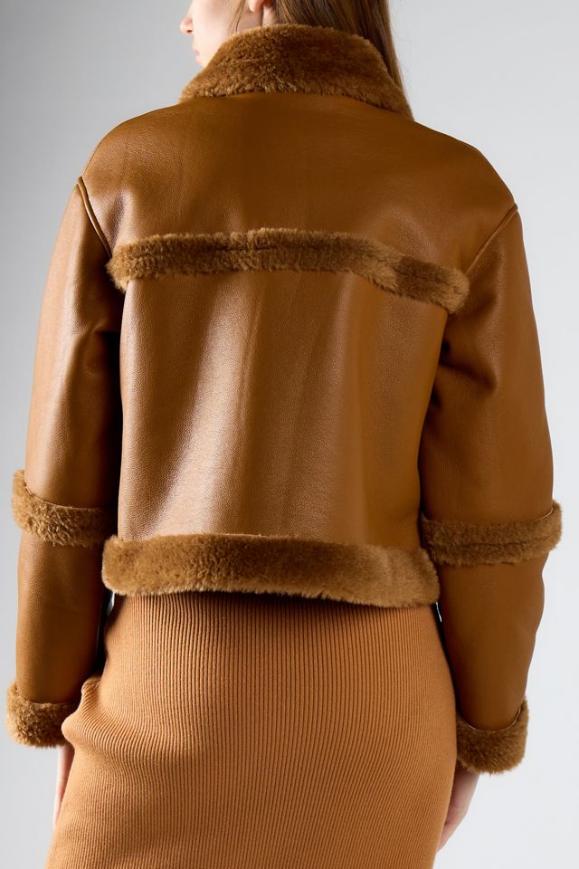 Glamorous Faux Fur Trim Cropped Faux Leather Jacket #2