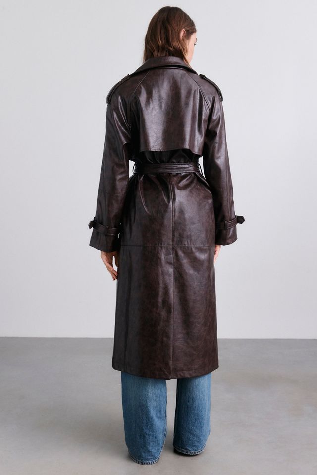 Glamorous Dark Chocolate Belted Faux Leather Trench Coat #3