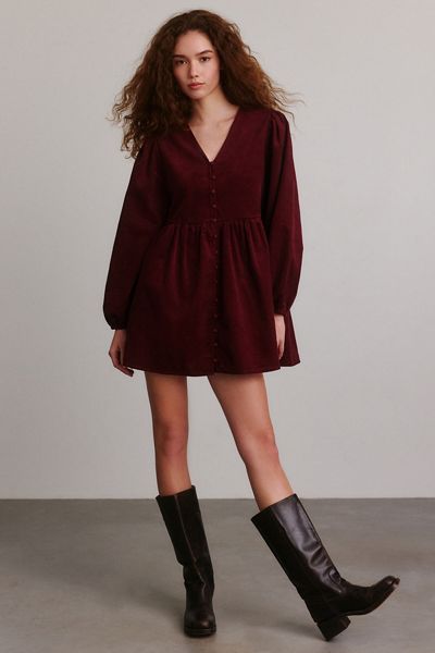 Glamorous V-Neck Button-Front Mini Dress
